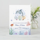 Waterverf Dolfijn Sealife Baby shower Kaart (Staand voorkant)