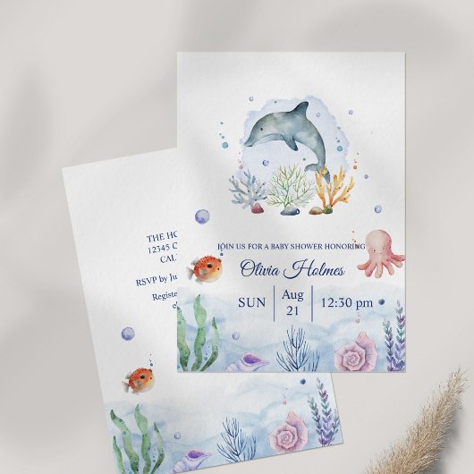 Waterverf Dolfijn Sealife Baby shower Kaart