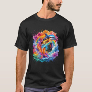 Waterverf Dolfijn Springend Strand Zonsondergang T T-shirt