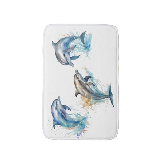 Waterverf Dolfijn Trio Badmat (Voorkant Verticaal)