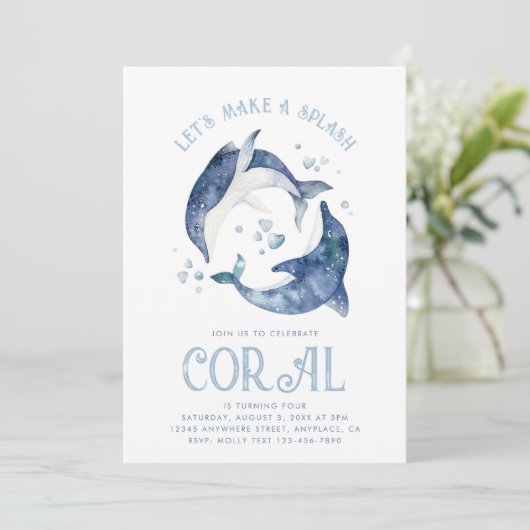 Waterverf Dolfijn Verjaardagsuitnodiging Kaart (Staand voorkant)
