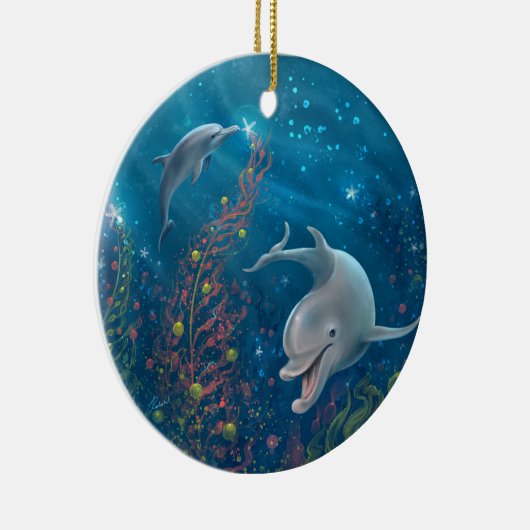 Waterverf Dolfijn Vrede en Vreugde Kerstmis Keramisch Ornament (Rechts)