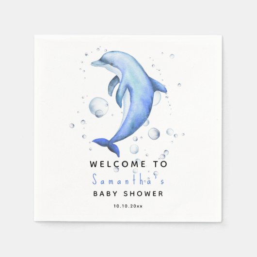 Waterverf dolfijn WELKOM IN baby shower Servet (Voorkant)