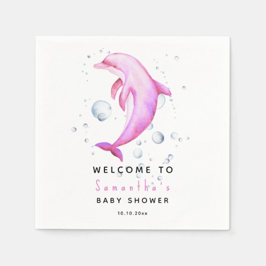 Waterverf dolfijn WELKOM IN baby shower Servet (Voorkant)