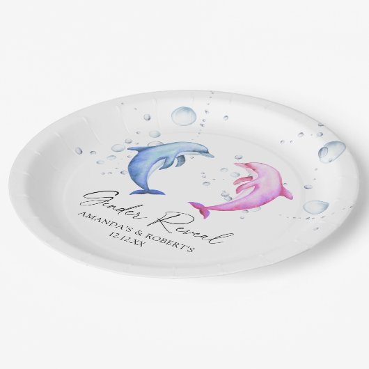 Waterverf dolfijnen Geslacht onthullen Papieren Bordje (Gekanteld)
