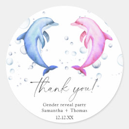 Waterverf Dolfijnen Geslacht Reveal Dank u Ronde Sticker