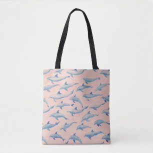 Waterverf Dolfijnpatroon Kust Strand Oceaan  Tote Bag