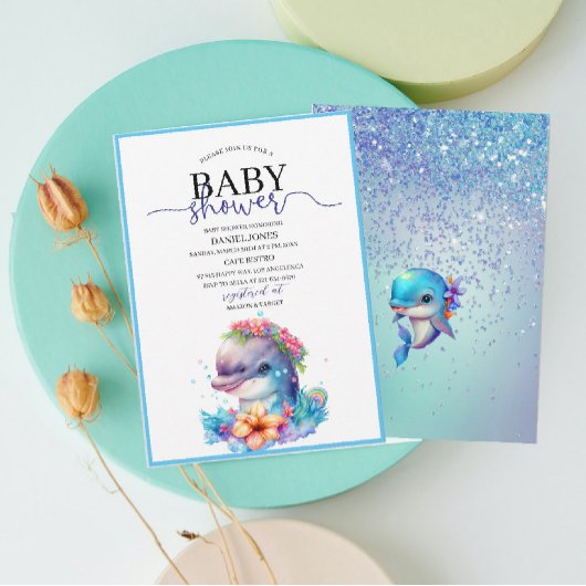 Waterverf dolfijnvriendelijk baby shower kaart