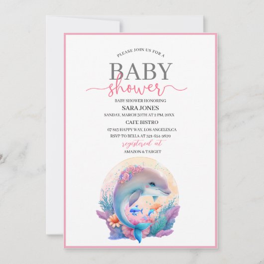 Waterverf dolfijnvriendelijk baby shower kaart (Voorkant)