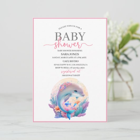 Waterverf dolfijnvriendelijk baby shower kaart (Staand voorkant)