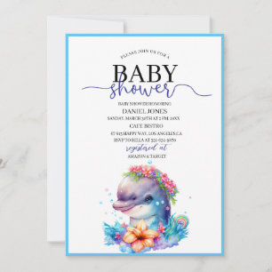 Waterverf dolfijnvriendelijk baby shower kaart