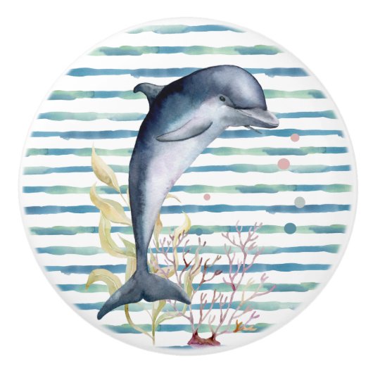 WATERVERF DOLPHIN ART BEACH VACATION HOUSE KERAMISCHE KNOP (Voorkant)