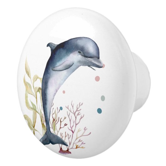 WATERVERF DOLPHIN ART COASTAL BEACH VACATIE KERAMISCHE KNOP (Rechts)