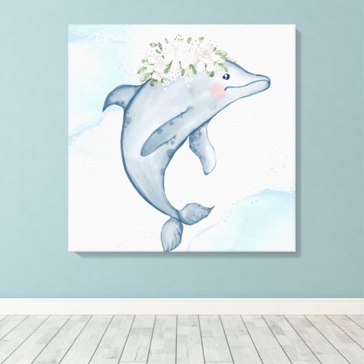 Waterverf Dolphin Canvas Afdruk (Insitu (Houten vloer))
