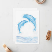 Waterverf Dolphin Notecard Notitiekaartje (Voorkant / Achterkant in situ)