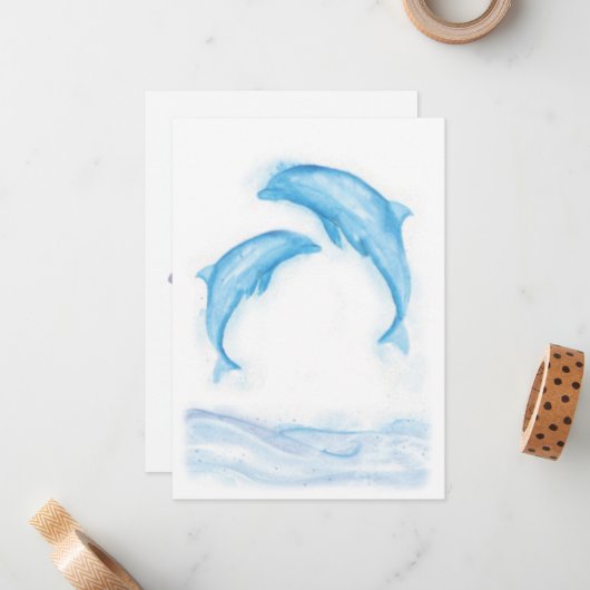 Waterverf Dolphin Notecard Notitiekaartje (Voorkant / Achterkant in situ)