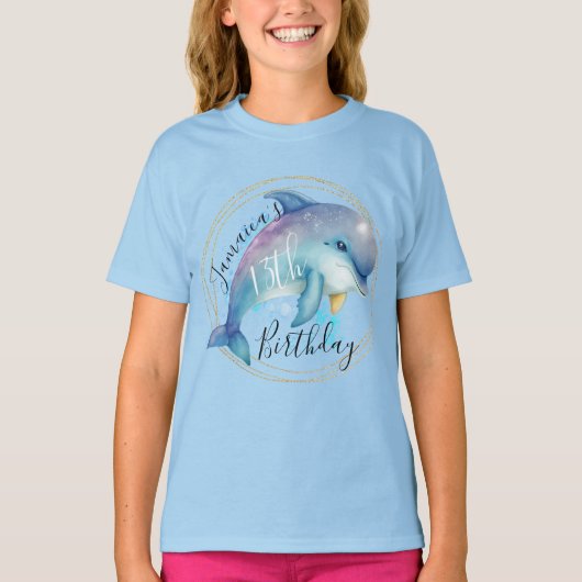 Waterverf Dolphin Ocean Birthday Party T-Shirt (Voorkant)