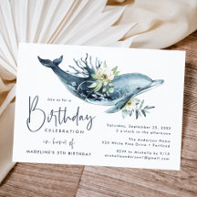 Waterverf Dolphin & White Floral Birthday Party