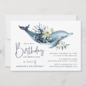 Waterverf Dolphin & White Floral Birthday Party Kaart (Voorkant)