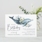 Waterverf Dolphin & White Floral Birthday Party Kaart (Staand voorkant)