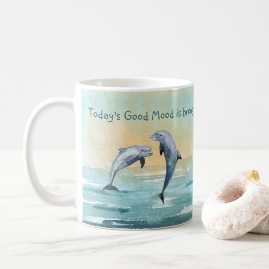 Waterverf Dolphins Leap Water Custom Name Gezegde Koffiemok (Met donut)