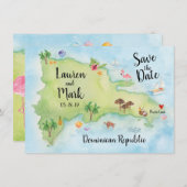 Waterverf Domincan Republic Map Save the Date (Voorkant / Achterkant)