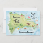 Waterverf Domincan Republic Map Save the Date (Voorkant)