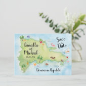 Waterverf Domincan Republic Map Save the Date (Staand voorkant)