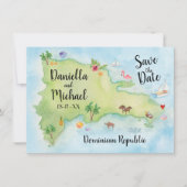 Waterverf Domincan Republic Map Save the Date (Voorkant)