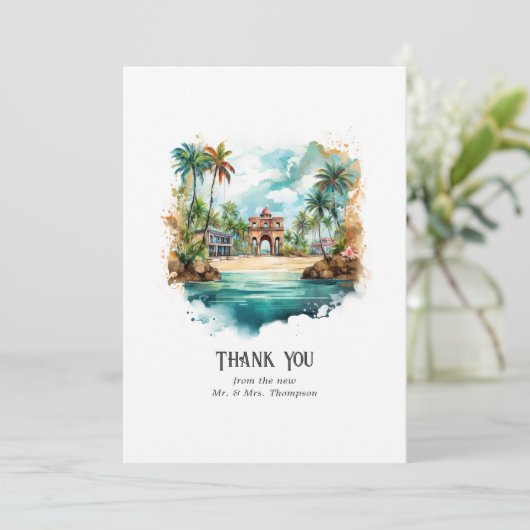 Waterverf Dominicaanse Republiek Bestemming Bruilo Bedankkaart (Staand voorkant)