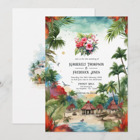 Waterverf Dominicaanse Republiek Bestemming Bruilo Kaart (Voorkant / Achterkant)