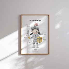 Waterverf donker haar meisje het pantser van God p Poster