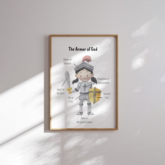 Waterverf donker haar meisje het pantser van God p Poster