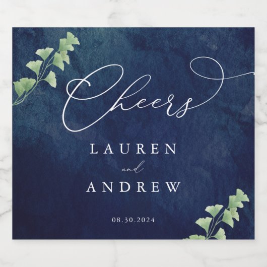 Waterverf donkerblauw groen bruiloft sparkling wijnetiket (Enkel label)