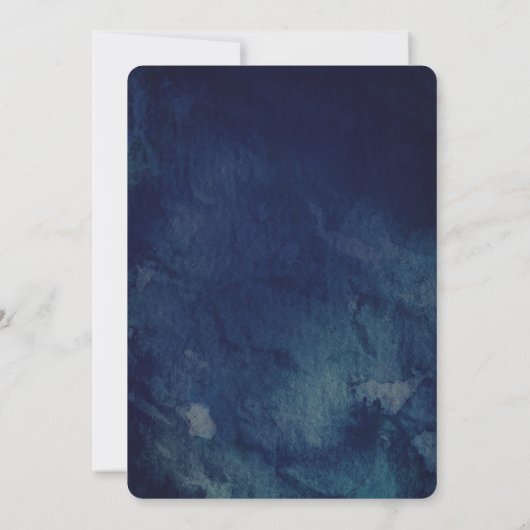 Waterverf donkerblauw groen bruiloft uitnodiging (Achterkant)