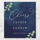 Waterverf donkerblauw groen bruiloft wijn etiket (Enkel label)