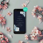 Waterverf Donkerblauw Winter Bloemen Lijst bruilof Kaart