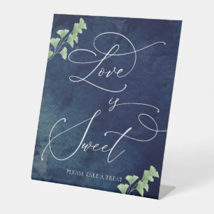 Waterverf donkerblauwe bruine bruiloft balk reclamebord met voetstuk