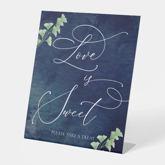 Waterverf donkerblauwe bruine bruiloft balk reclamebord met voetstuk (Voorkant)