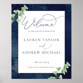 Waterverf Donkerblauwe Groenery Proefavondmaal Poster