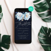 Waterverf Donkerblauwe Winter Bloemen Huwelijk Kaart