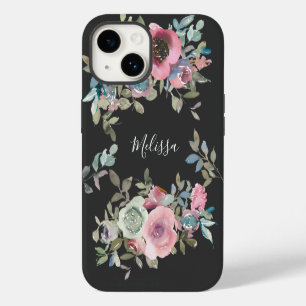 Waterverf Donkerbruine Boho Bloemrijke Script Naam iPhone 14 Hoesje