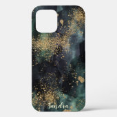 Waterverf Donkere groene ombre & gouden persoonlij Case-Mate iPhone Case (Achterkant)