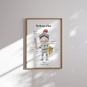 Waterverf donkere haarjongen het pantser van Gods  Poster