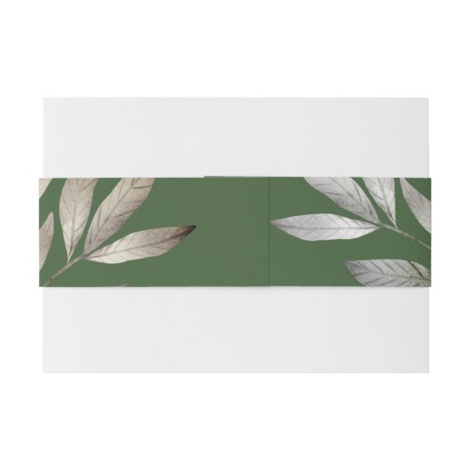 Waterverf donkergroene botanische bruiloft uitnodigingen wikkel (Achterkant Voorbeeld)