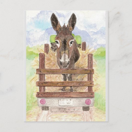Waterverf Donkey Burro Cute Boerderij Animal Art Briefkaart (Voorkant)