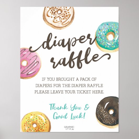 Waterverf Donut Baby shower Diaper Raffle Sign Poster (Voorkant)