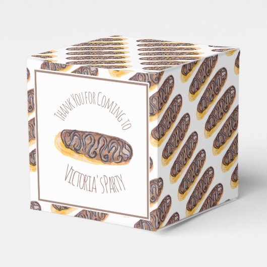 Waterverf Donut Chocolade  Hand Getekend  Eclair   Bedankdoosjes (Voorkant Zijde)
