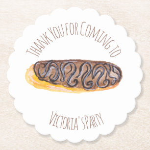 Waterverf Donut Chocolade Hand Getekend Eclair Kartonnen Onderzetters