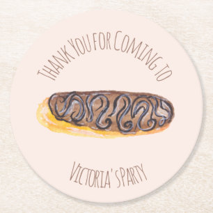 Waterverf Donut Chocolade Hand Getekend Eclair Ronde Kartonnen Onderzetter